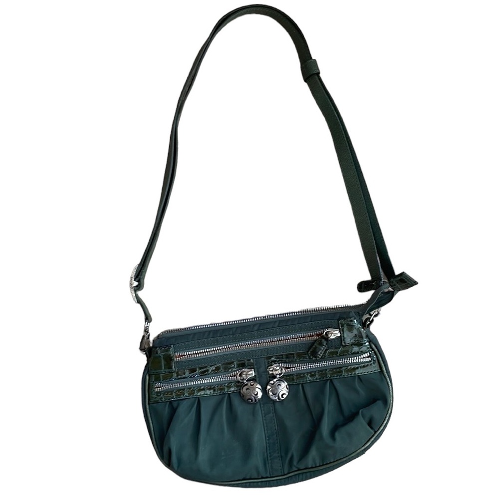 Brighton Twister Go Go Pouch Olive Green Nylon Crossbody Handbag